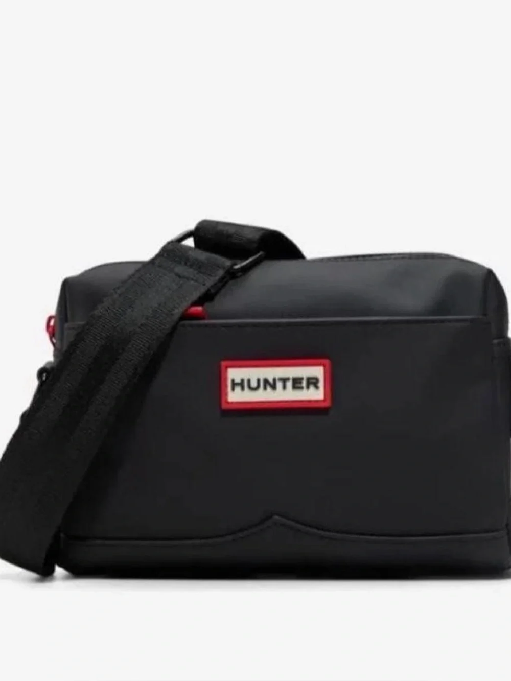 Hunter Black Messenger Bag with Red Logo Accent